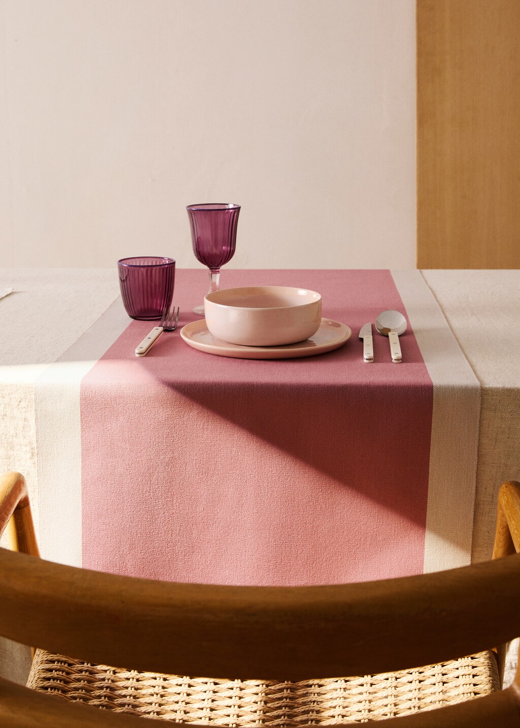 Cotton yarn-dyed striped table runner