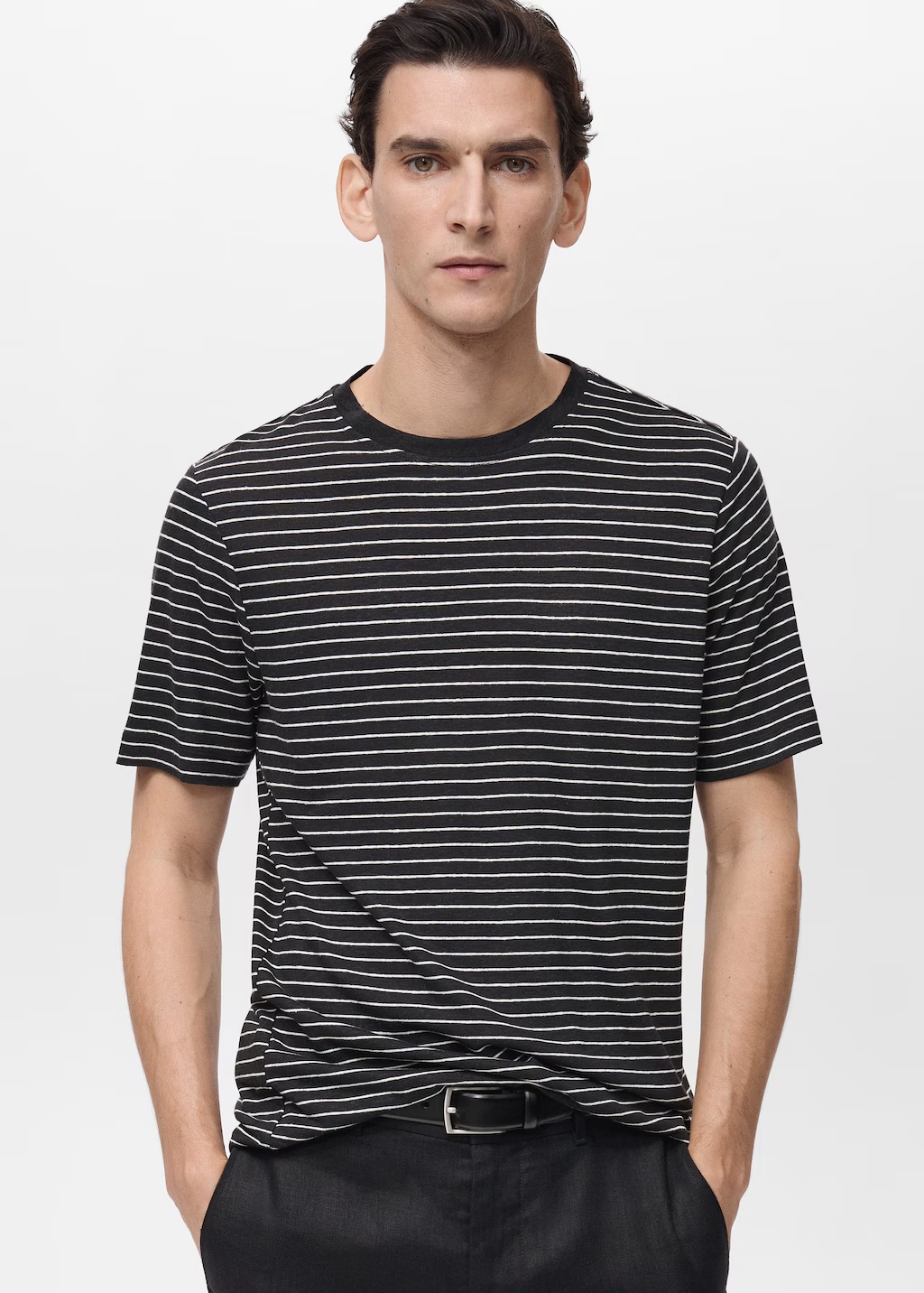 Striped slim-fit linen t-shirt