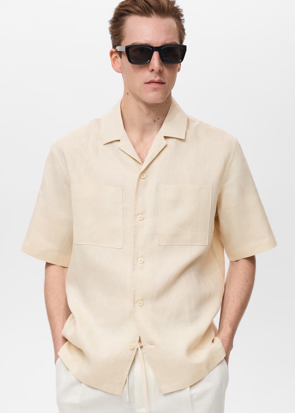 100% linen bowling-collar shirt