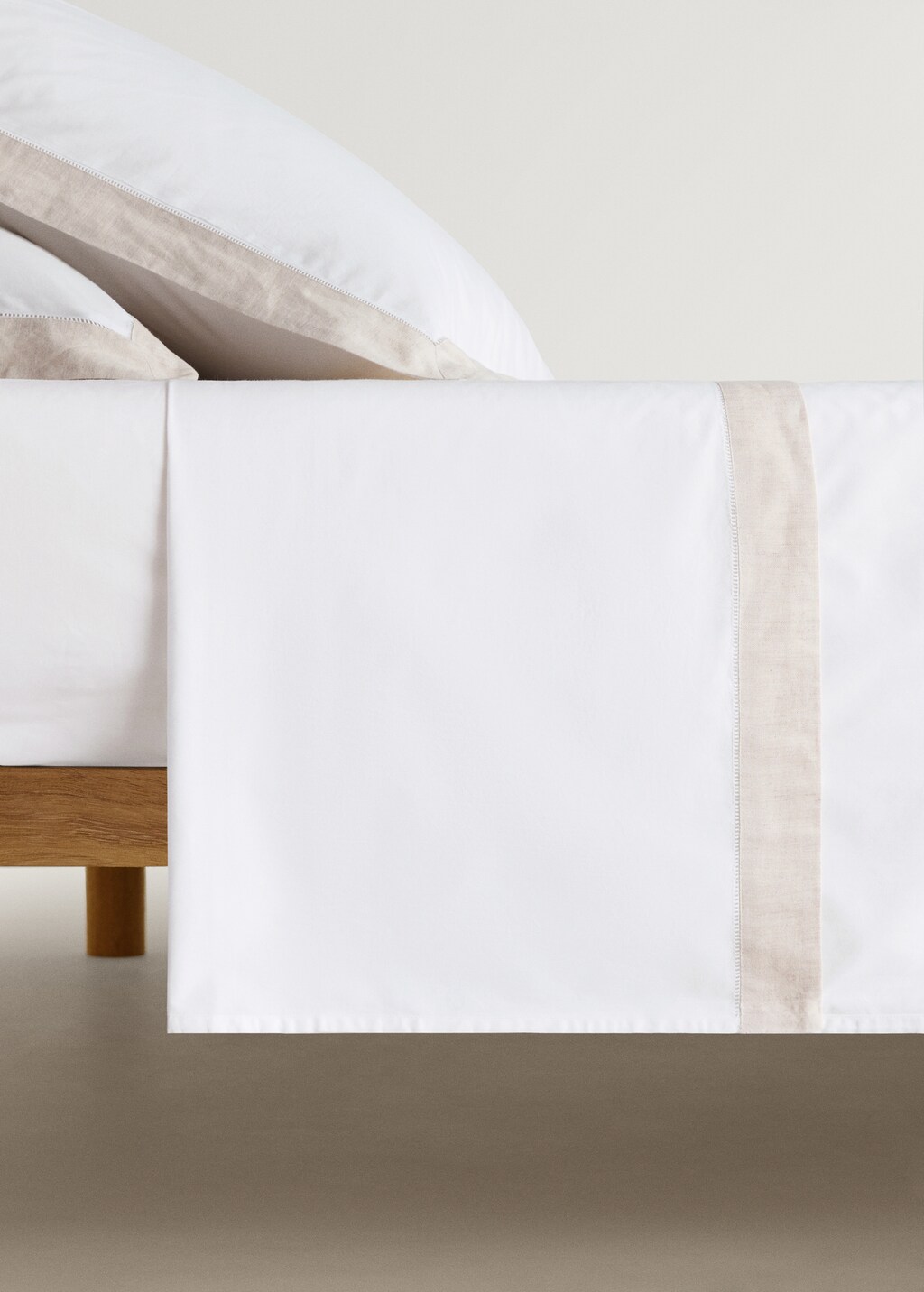 Cotton percale duvet cover with linen trim for 90 cm bed 5 Cotton percale duvet cover with linen trim for 90 cm bed