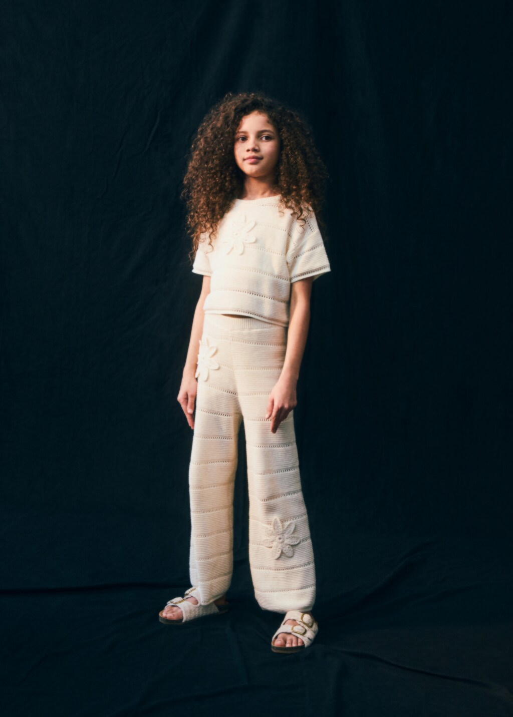 Knitted pants with crochet detail