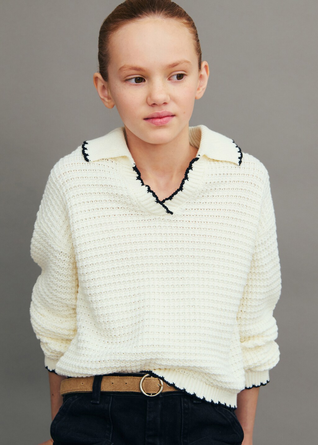 Camp-collar knit sweater