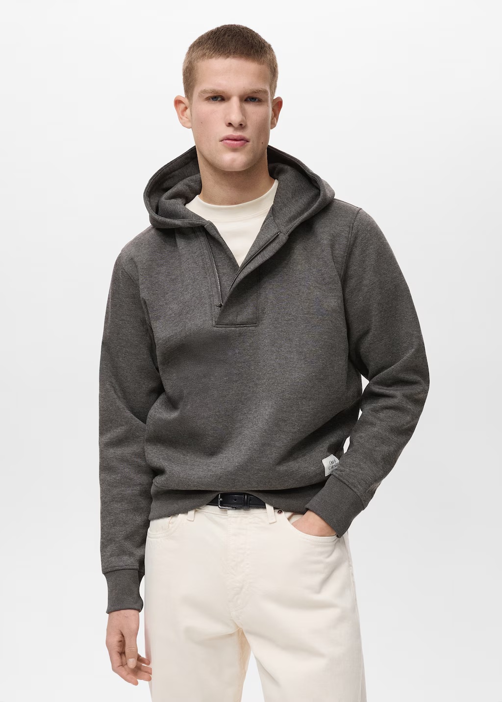 Zipper neck hooded sweatshirt