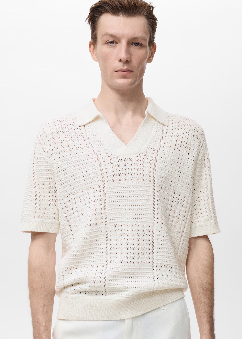 Openwork knitted cotton polo shirt