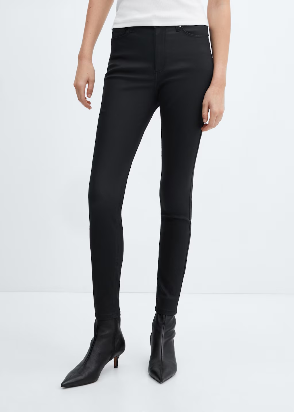 Waxed high-rise skinny jeans