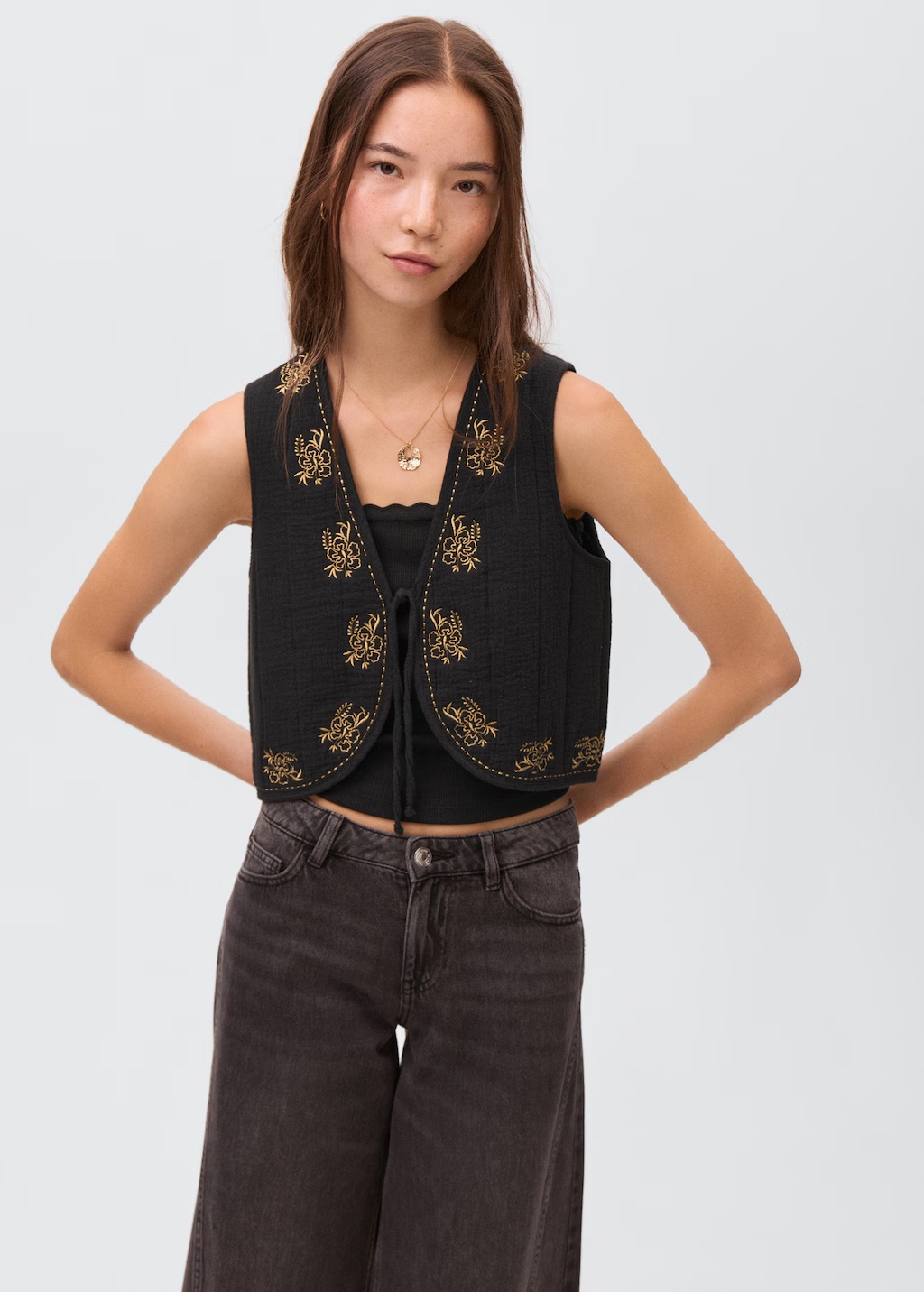Floral-embroidered waistcoat