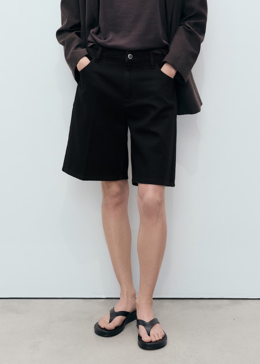 High-waist straight-fit denim shorts