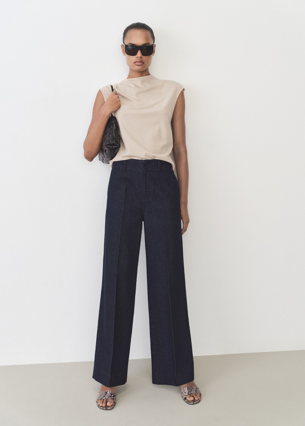 Wide leg denim pants