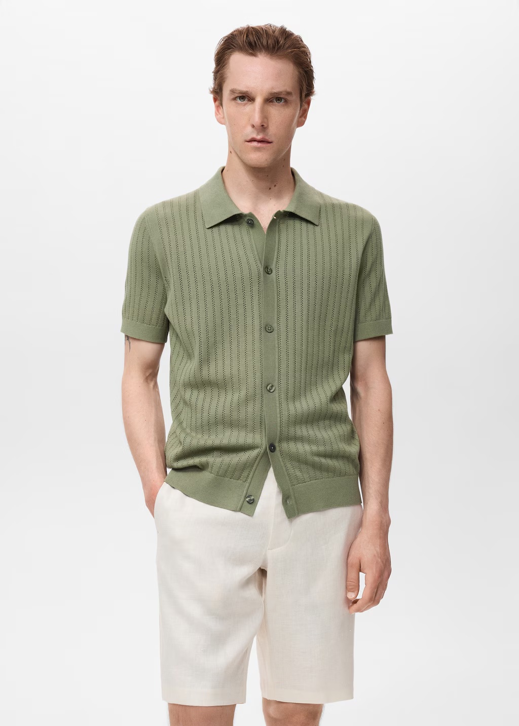 Slim-fit 100% linen bermuda shorts
